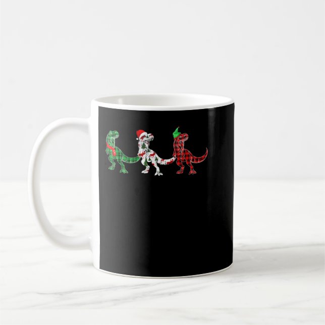 Funny Dinosaur Xmas Tree Lights Red Kariert T Rex  Kaffeetasse (Links)