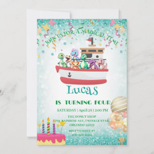 Funny dinosaur Yacht Birthday Party DIY Name Feiertagskarte