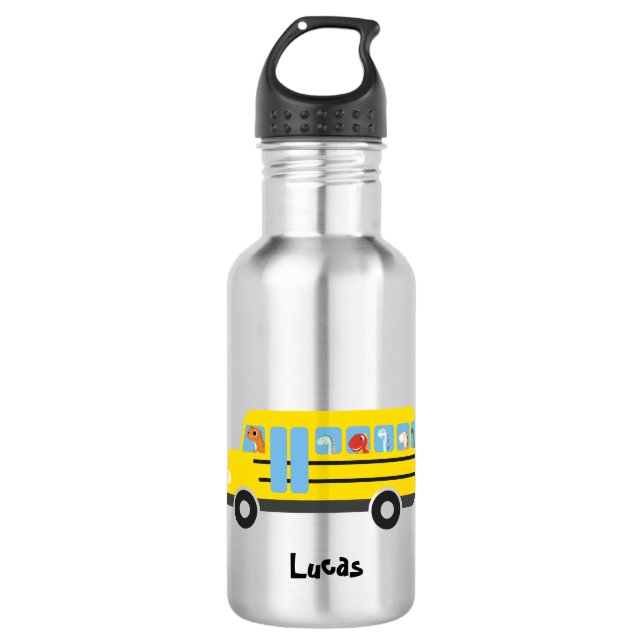Funny Dinosaurier bereit zurück zur Schule Bus Jun Edelstahlflasche (Vorderseite)