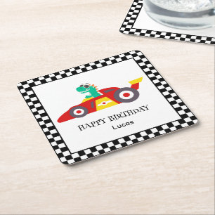 Funny Dinosaurier Birthday Rennwagenjunge Kinder N Rechteckiger Pappuntersetzer