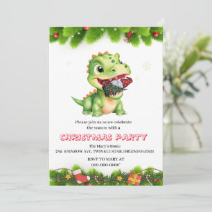 Funny Dinosaurier essen Gnome Weihnachtsbaum Party Einladung