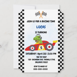 Funny Dinosaurier Rennwagen Kinderspiel Geburtstag Feiertagskarte