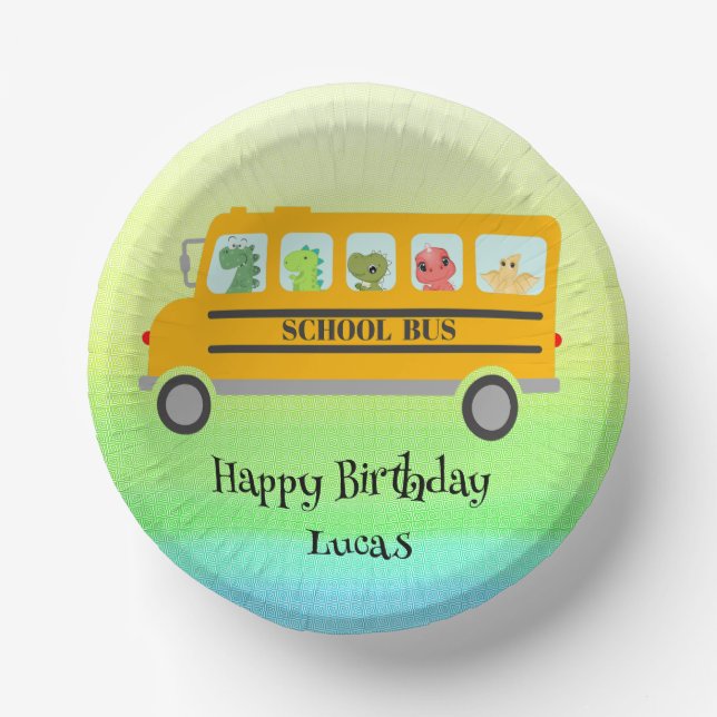 Funny Dinosaurier Schule Bus Geburtstagsparty DIY  Pappteller (Vorderseite)