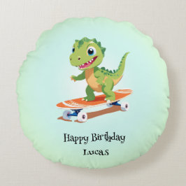 Funny Dinosaurier Skateboard Geburtstagsparty Jung Rundes Kissen