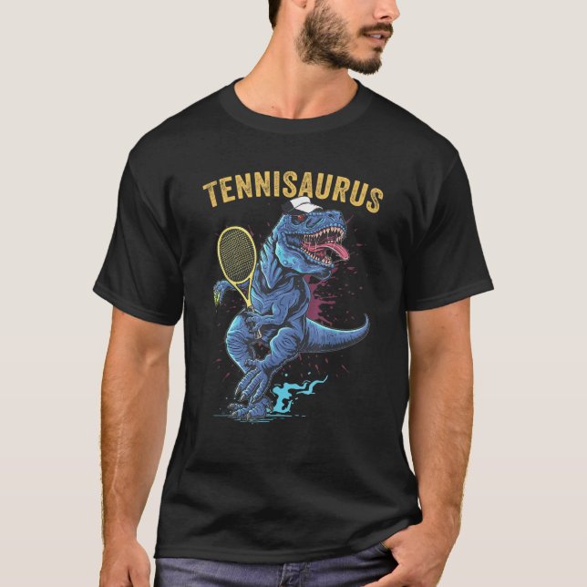 Funny Dinosaurier spielt Tennis Retro Style Tennis T-Shirt (Vorderseite)