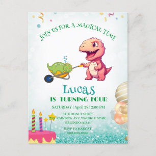 Funny Dinosaurier Strohkarren Geburtstagskinder Pa Postkarte