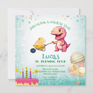 Funny Dinosaurier Strohkarren Geburtstagspartei DI Einladung