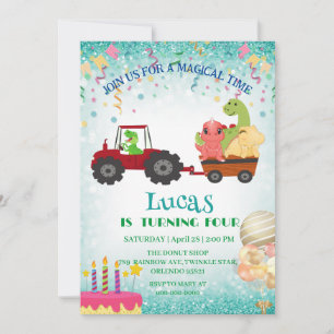 Funny Dinosaurier Traktor Geburtstagspartei DIY Na Feiertagskarte