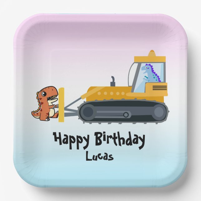 Funny Dinosaurier Traktor Junge Zurück zur Schule  Pappteller (Vorderseite)