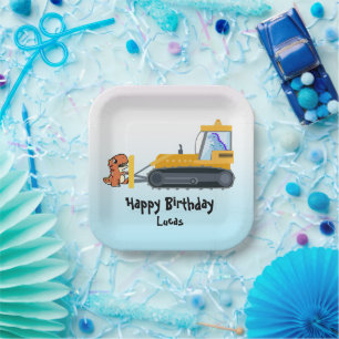 Funny Dinosaurier Traktor Junge Zurück zur Schule  Pappteller