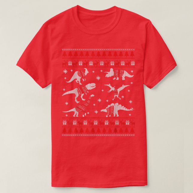 Funny Dinosaurier Weihnachten Ugly Christmas Sweat T-Shirt (Design vorne)