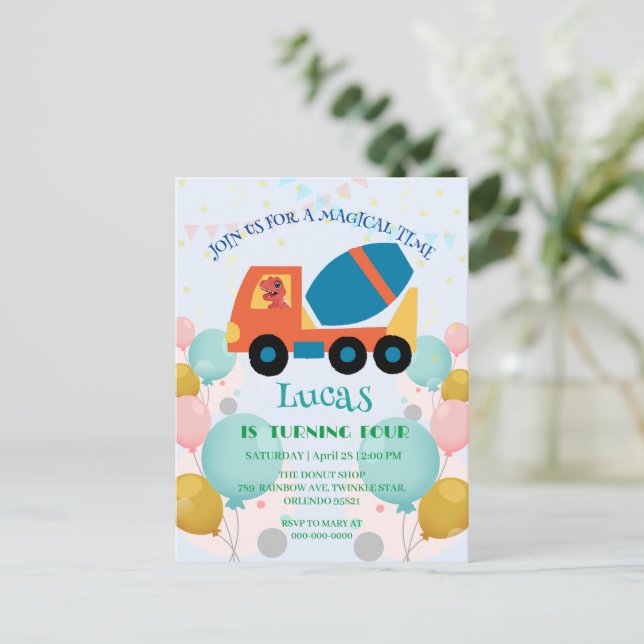 Funny Dinosaurier Zement LKW Geburtstag Party Name Postkarte (Stehend Vorderseite)