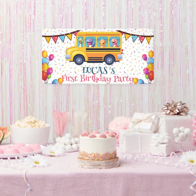 Funny dinosaurier Zurück zur Schule Bus Junge Gebu Banner (Party)