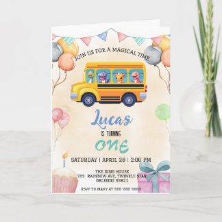 Funny dinosaurier Zurück zur Schule Bus Junge Gebu Einladung