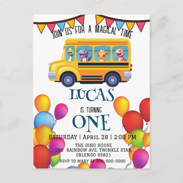 Funny dinosaurier Zurück zur Schule Bus Junge Gebu Postkarte (Vorderseite)