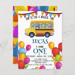 Funny dinosaurier Zurück zur Schule Bus Junge Gebu Postkarte