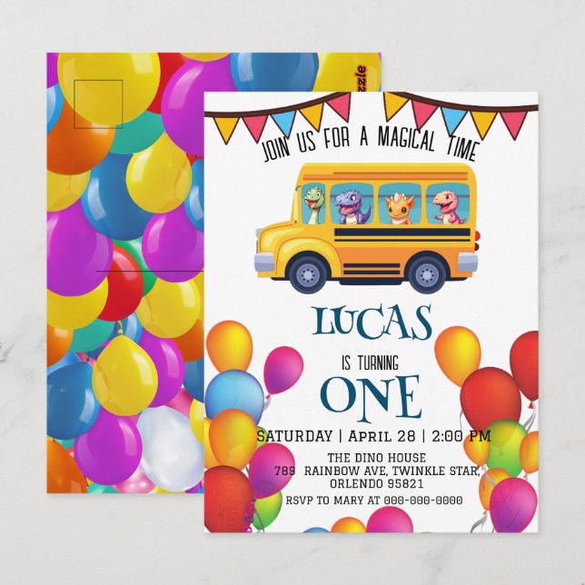 Funny dinosaurier Zurück zur Schule Bus Junge Gebu Postkarte (Vorne/Hinten)