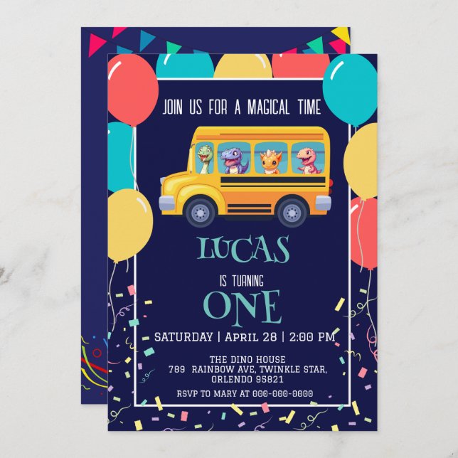 Funny dinosaurier Zurück zur Schule Bus Junge Gebu Save The Date (Vorne/Hinten)