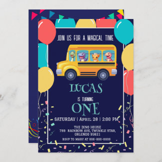 Funny dinosaurier Zurück zur Schule Bus Junge Gebu Save The Date