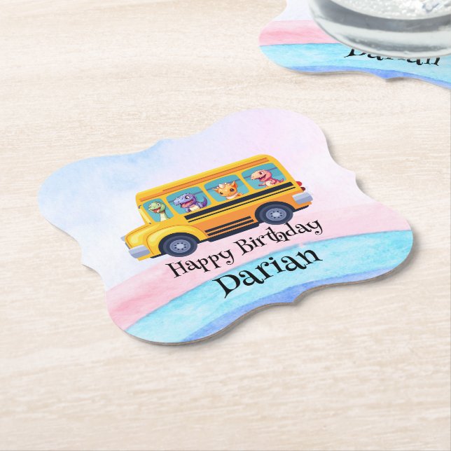 Funny dinosaurier Zurück zur Schule Bus Rainbow Ge Untersetzer (angewinkelt)