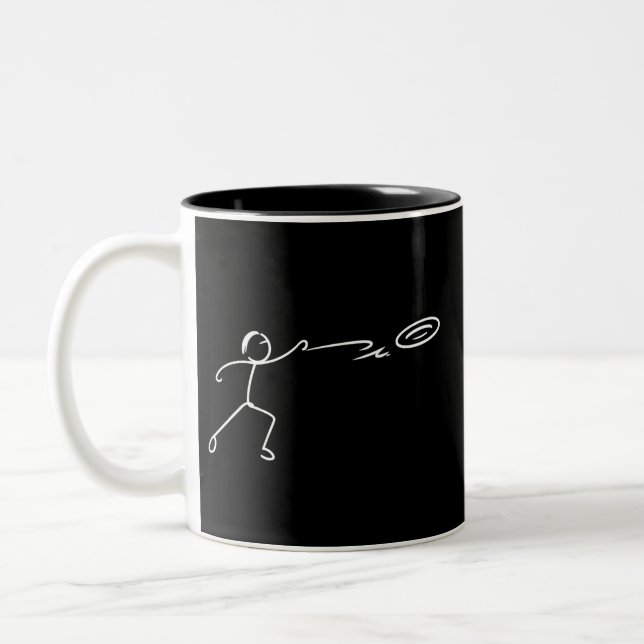 Funny Disc Golf Art Stickman Disc Golf Lover Zweifarbige Tasse (Links)