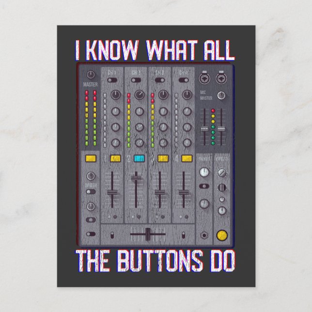 Funny Disco Techno DJ Button Mixer Postkarte (Vorderseite)