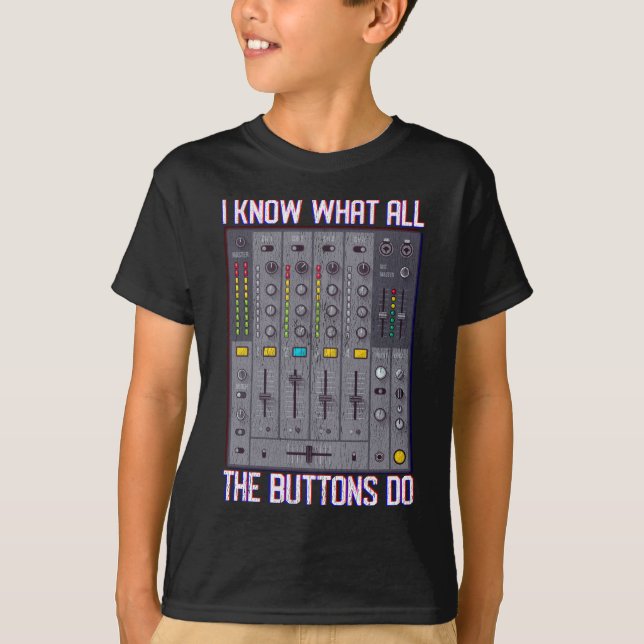 Funny Disco Techno DJ Button Mixer T-Shirt (Vorderseite)