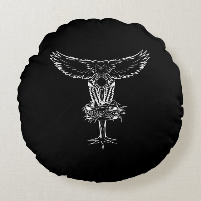 Funny Disk Golf Owl Holzkörbe Kettenschutz Rundes Kissen (Vorderseite)