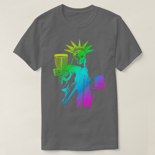 Funny Disk Golf Player Gothic Skeleton Statue of l T-Shirt (Design vorne)
