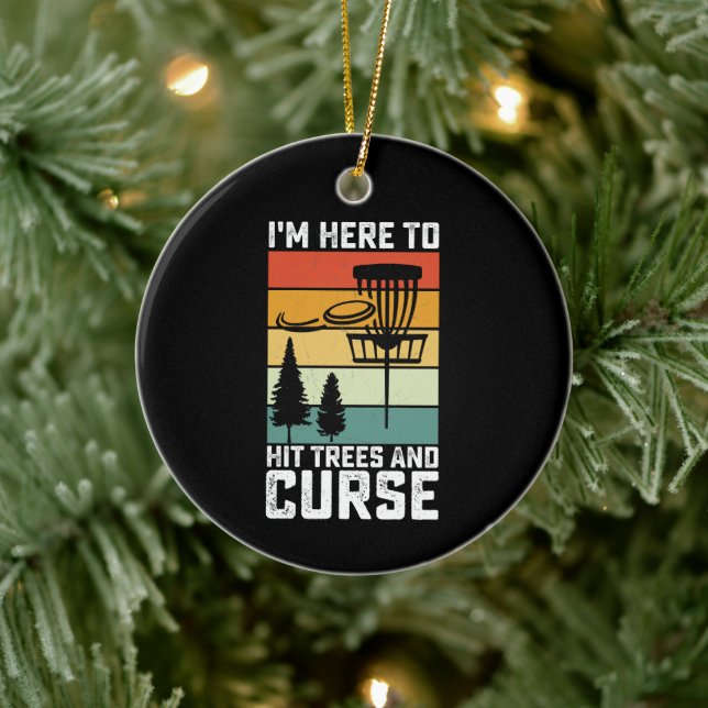 Funny Disk Golf Shirt Hit Trees und Curse Retro Keramik Ornament (Baum)