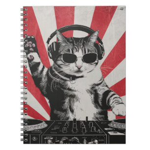 Funny DJ Cat Disco Sound Tech Headphone Music Notizblock