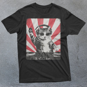 Funny DJ Cat Disco Sound Tech Headphone Music T-Shirt