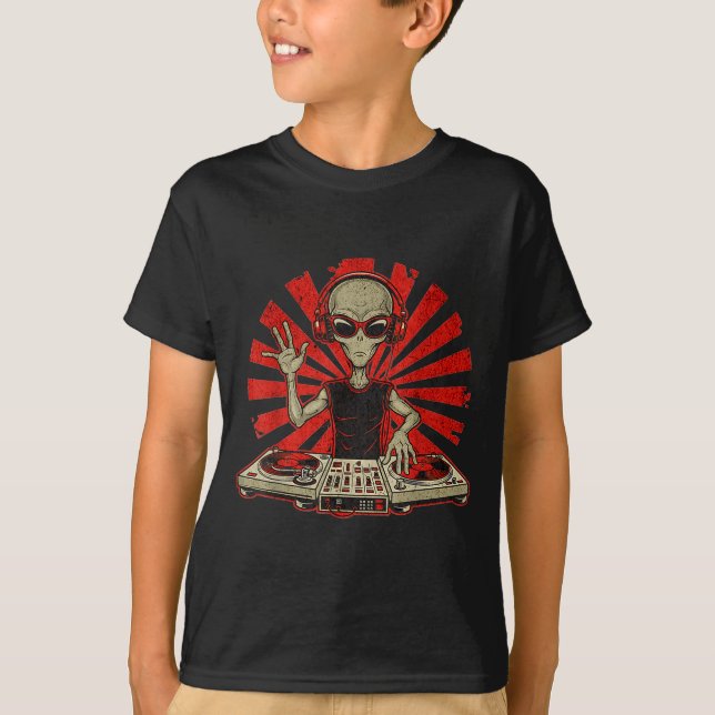 Funny Dj Graphic Tee Music Lover Alien Dj Music Mi (Vorderseite)