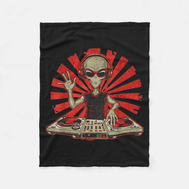 Funny Dj Graphic Tee Music Lover Alien Dj Music Mi Fleecedecke (Vorderseite)