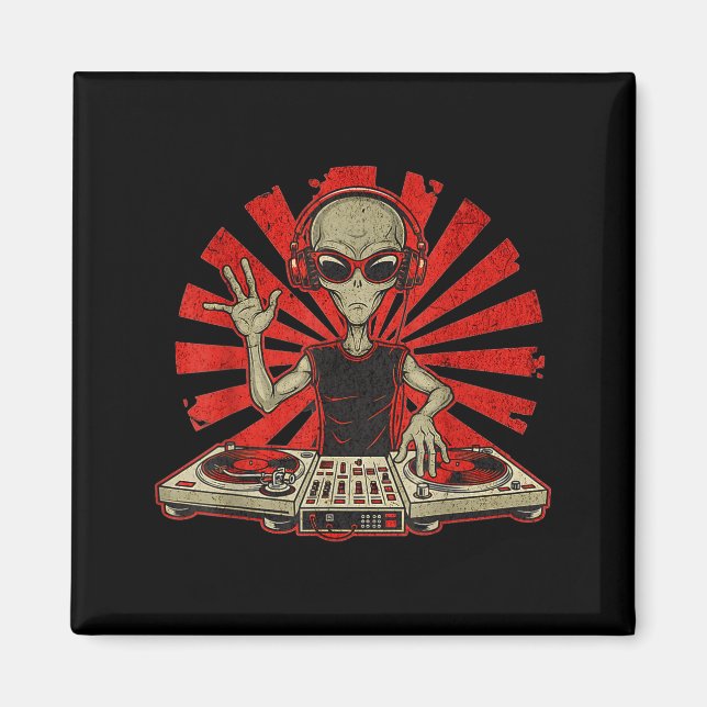 Funny Dj Graphic Tee Music Lover Alien Dj Music Mi Magnet (Vorne)