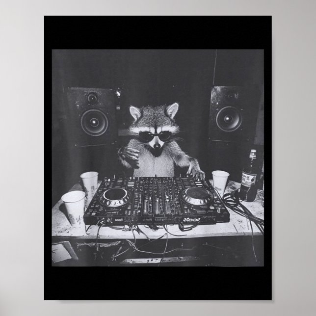 Funny Dj Raccoon House Party Sound Tech Music Tras Poster (Vorne)