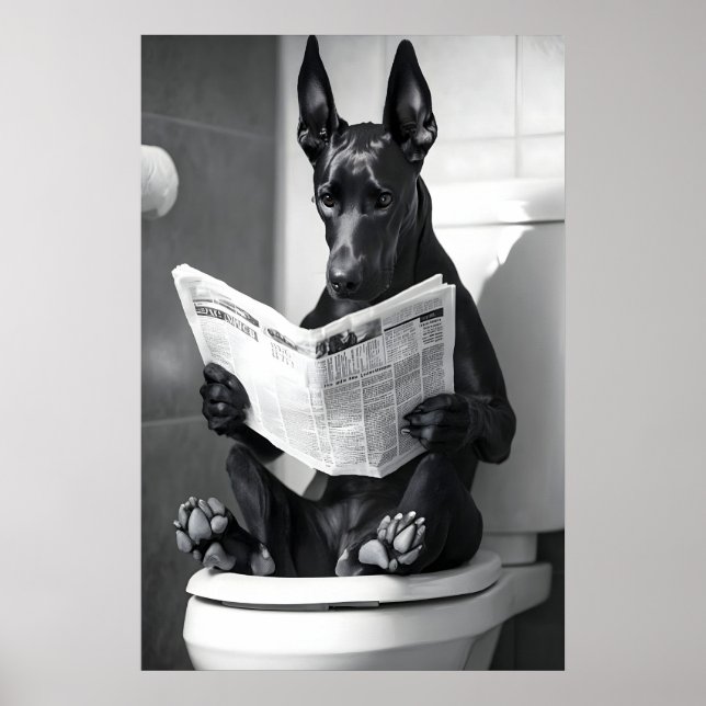 Funny Doberman Bathroom Print, Dog Reading Poster (Vorne)