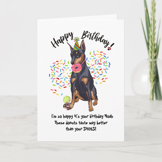 Funny Doberman Birthday Card Donuts Einladung (Vorderseite)