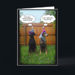 Funny Doberman Birthday Celebration Karte<br><div class="desc">Zwei niedliche Dobermans sind bereit zum Party.  Sie können die Nachricht im Inneren anpassen,  wenn Sie gewollt haben.  Das ist auch eine großartige Einladung.</div>