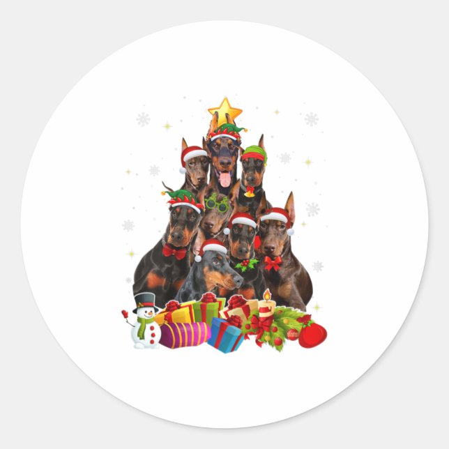 Funny Doberman Christmas Tree Geschenke X Runder Aufkleber (Vorderseite)