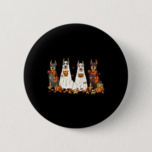 Funny Doberman Dog Ghost Herbst Autumn Leaves Dank Button
