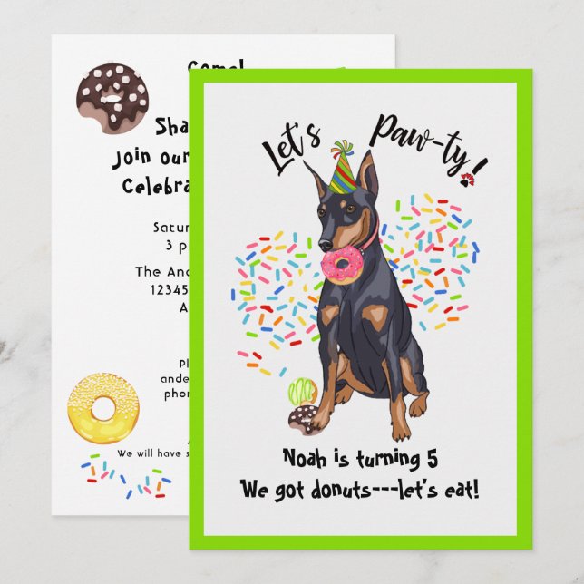 Funny Doberman Donut Birthday Party Einladung (Vorne/Hinten)