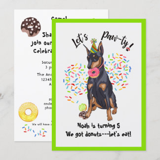 Funny Doberman Donut Birthday Party Einladung