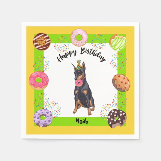 Funny Doberman Donut Birthday Party Napkin Serviette (Vorderseite)