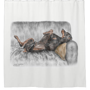 Funny Doberman on Sofa Duschvorhang