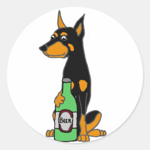 Funny Doberman Pinscher Dog Drink Beer Runder Aufkleber