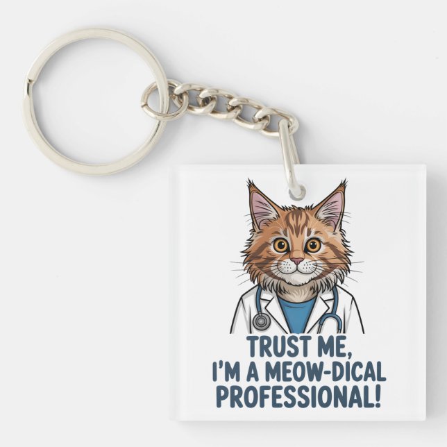 Funny Doctor Cat Medical Humor Illustration Schlüsselanhänger (Vorderseite)
