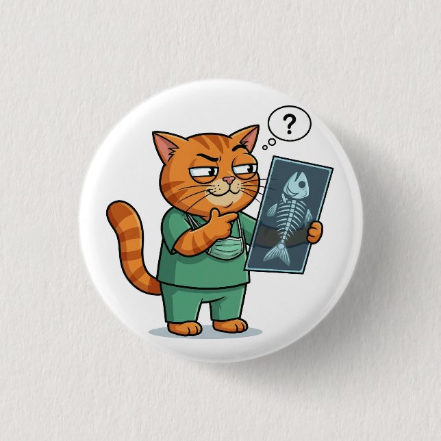 Funny Doctor Cat Reading X-Ray Button (Vorderseite)