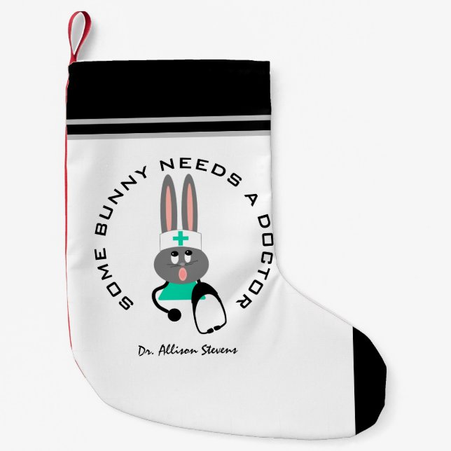 Funny Doctor Medical Bunny White Personalisiert Kleiner Weihnachtsstrumpf (Vorderseite)