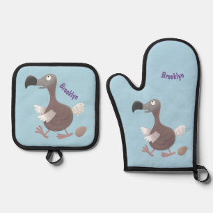 Funny dodo Vogel Cartoon Illustration Ofenhandschuh & Topflappen-Set
